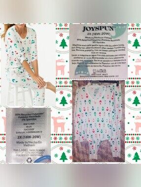 Joyspun Wht/Multiclr Holiday Gnomes L/S Knit Top & Joggers Pajama Set 2X(18/20W)